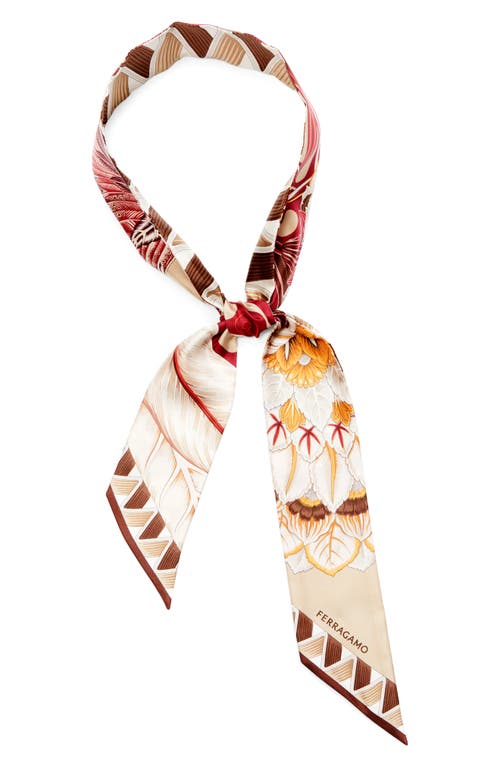 Ferragamo Giada Print Skinny Silk Scarf In Multi