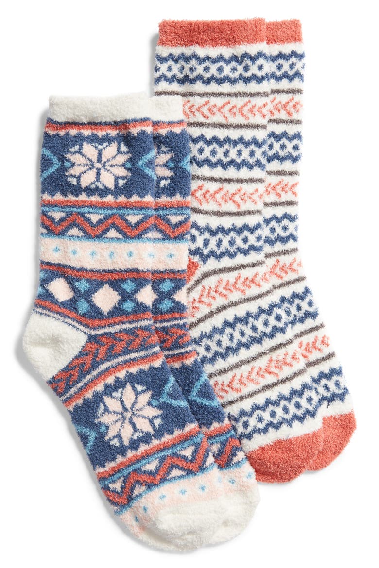 2-Pack Chamois Crew Socks, Main, color, BLUE VINTAGE BOLD FAIRISLE