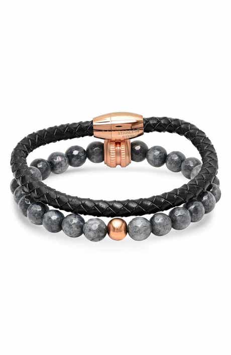 Men's Set of 2 Bead & Braided Bracelets
