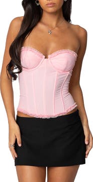 EDIKTED Deirdre Lace-Up Strapless Mesh Corset Top