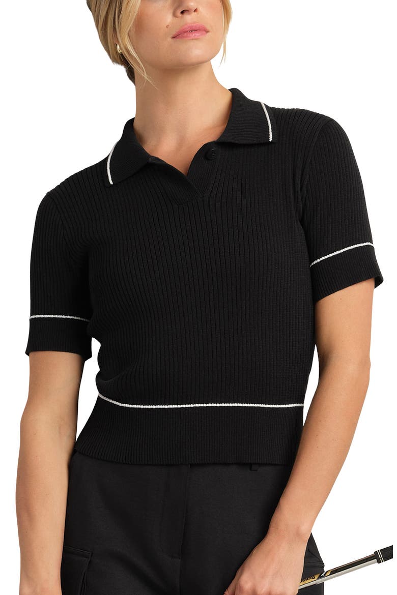 Birdie Rib Polo Sweater, Main, color, BLACK