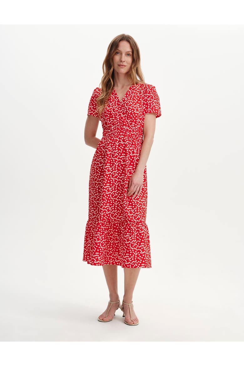 Deena Wrap Fit Midi Dress, Main, color, Red Cherry Spot