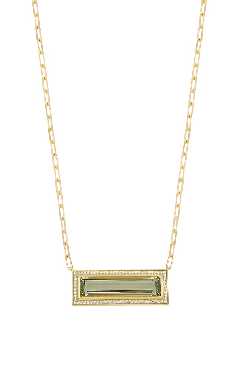 Bony Levy Prasiolite & Diamond Pavé Pendant Necklace, Main, color, 18K Yellow Gold/Green Amethyst