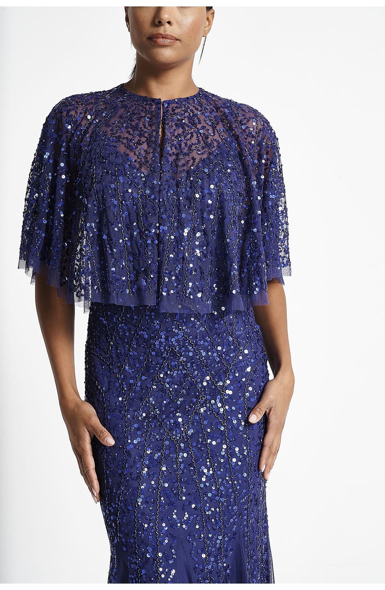 Frock and Frill Embellished Maxi Gown with Detachable Cape, Alternate, color,