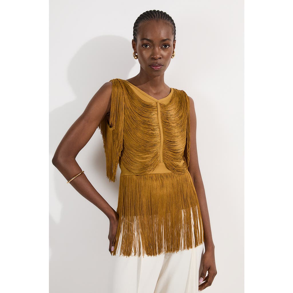 Karen Millen Draped Fringe Knitted Top In Gold