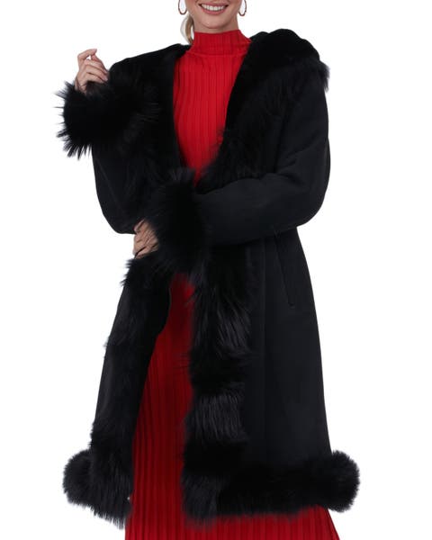 Shearling Lamb Short Coat With Toscana Lamb Tuxedo Collar, Hood Trim, Cuffs & Bottom