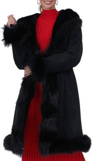 GORSKI Genuine Shearling Short Coat With Genuine Shearling Tuxedo Collar, Hood Trim, Cuffs & Bottom