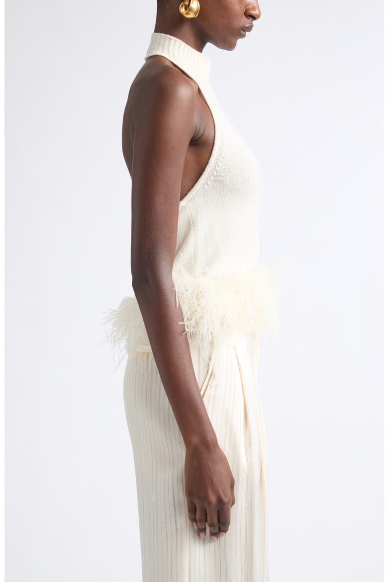 Kelly Ostrich Feather Trim Sweater Tank, Alternate, color, IVORY