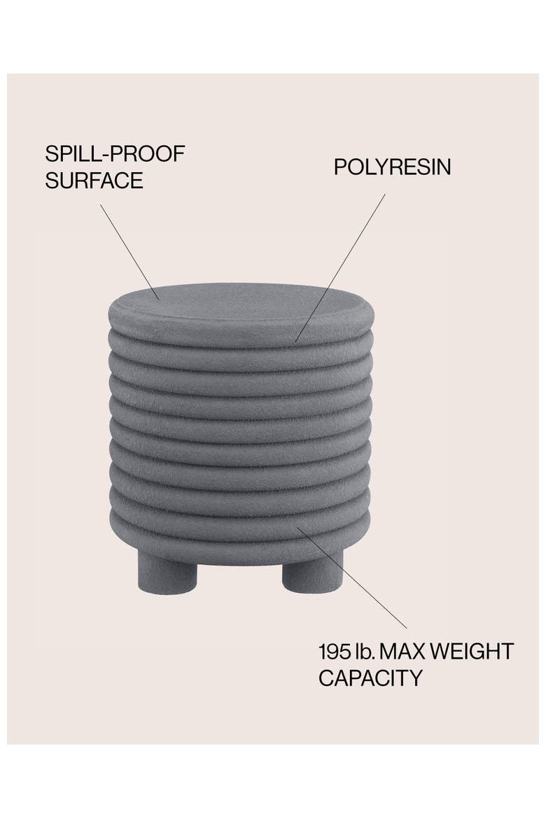 Evans Modern Ribbed Drum Polyresin Outdoor Accent Table and Garden Stool, Weather-Resistant Footed Patio Side Table, Alternate, color, Gray Frosted