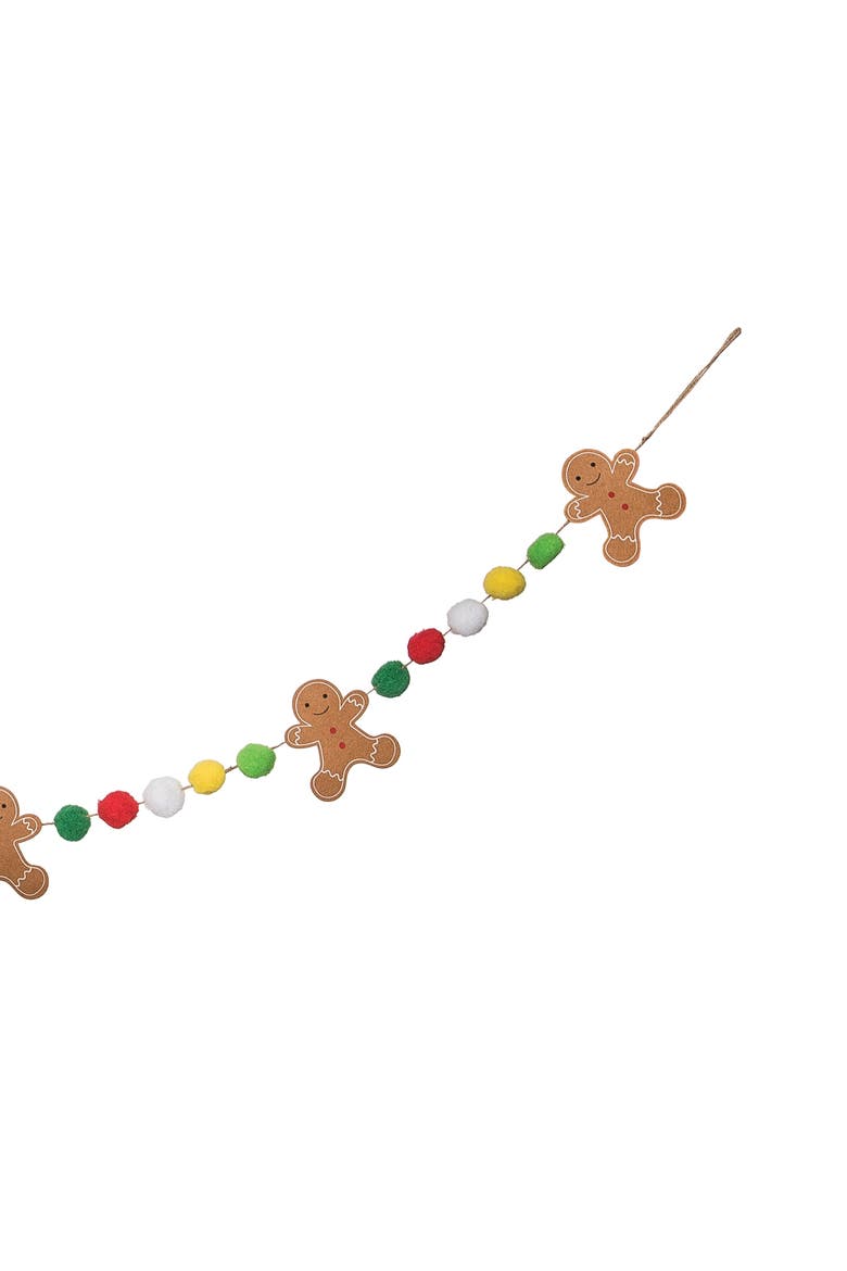 Christmas Gingerbread Man Decorative Felt Garland w/ PomPoms 59", Alternate, color, Brown