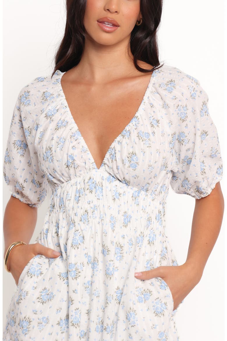 Ashio Puff Sleeve Cotton Seersucker Romper, Alternate, color, BLUE FLORAL