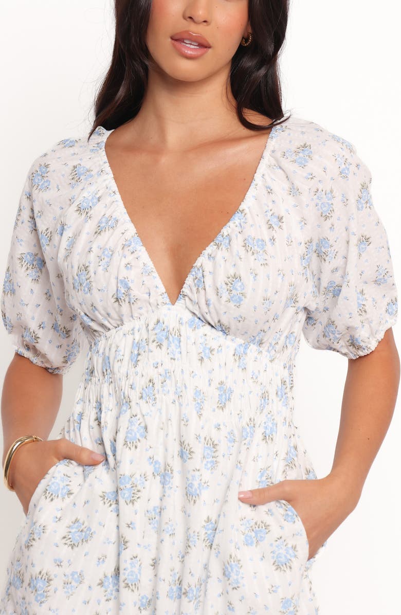 Petal & Pup Ashio Puff Sleeve Cotton Seersucker Romper, Alternate, color, Blue Floral