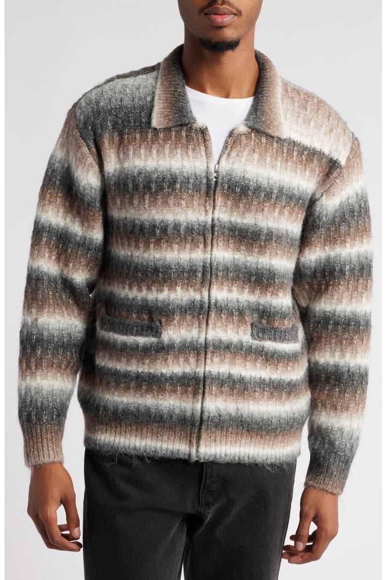 Reggie Ombré Stripe Zip Cardigan, Alternate, color, BLACK MULTI