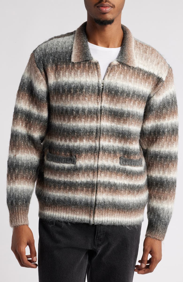 Obey Reggie Ombré Stripe Zip Cardigan, Alternate, color, 