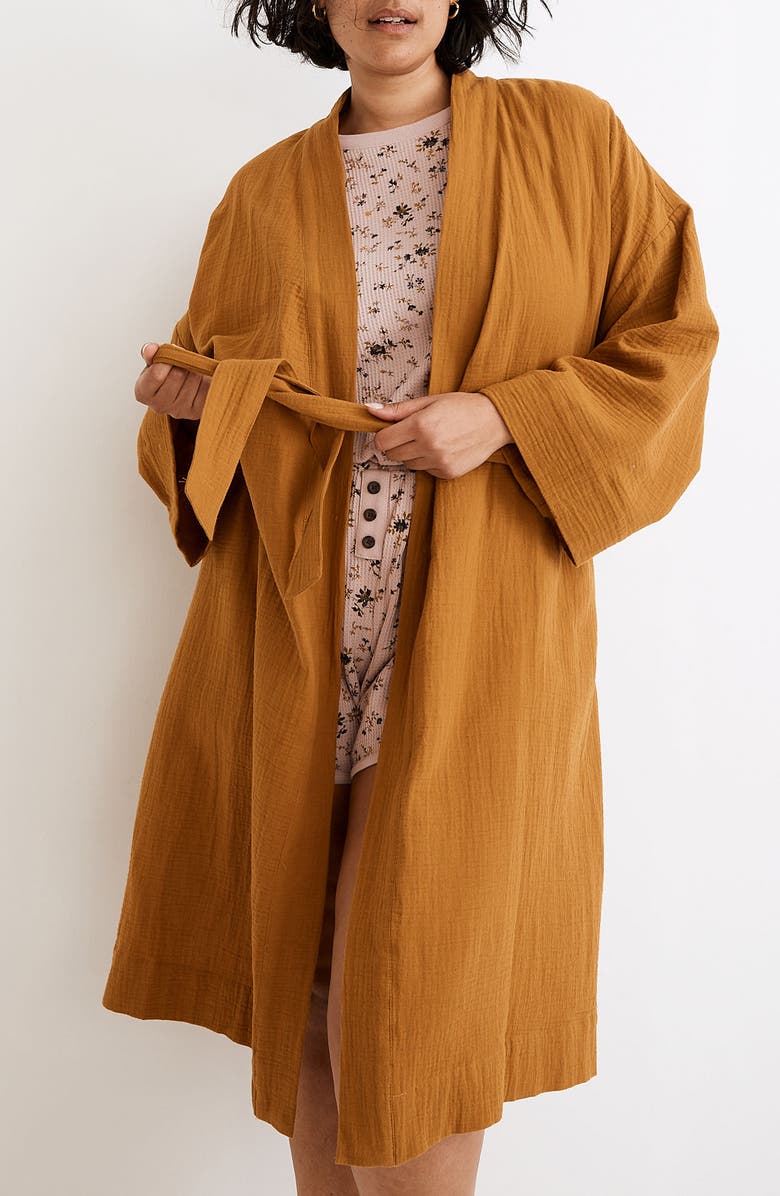 Madewell Double Gauze Cotton Robe, Alternate, color, Antique Gold