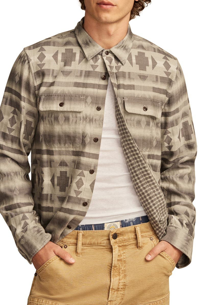 Lucky Brand Jacquard Double Weave Button-Up Shirt, Main, color, Grey Jaquard