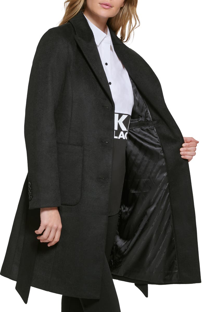 KARL LAGERFELD PARIS Belted Wool Blend Patch Pocket Coat, Alternate, color,