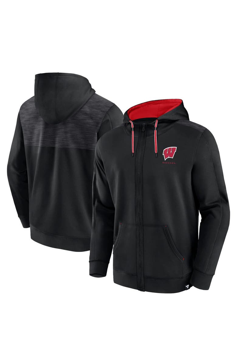 FANATICS Men's Fanatics Branded Black Wisconsin Badgers Power Index Full-Zip Hoodie, Main, color, Black