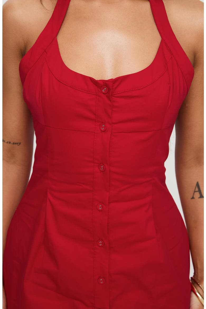 Mallorie Button-Up Halter Minidress, Alternate, color, RED