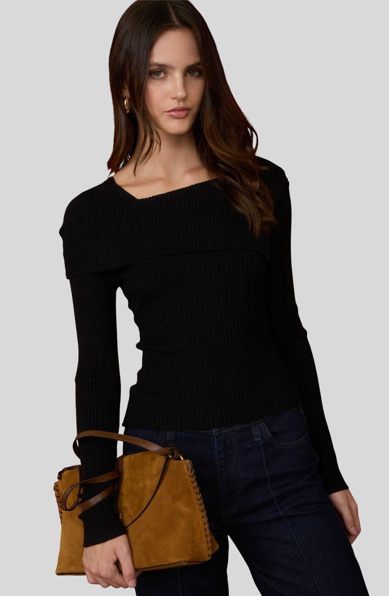 Blu Pepper Asymmetric Long Sleeve Ribbed Sweater, Alternate, color, Black