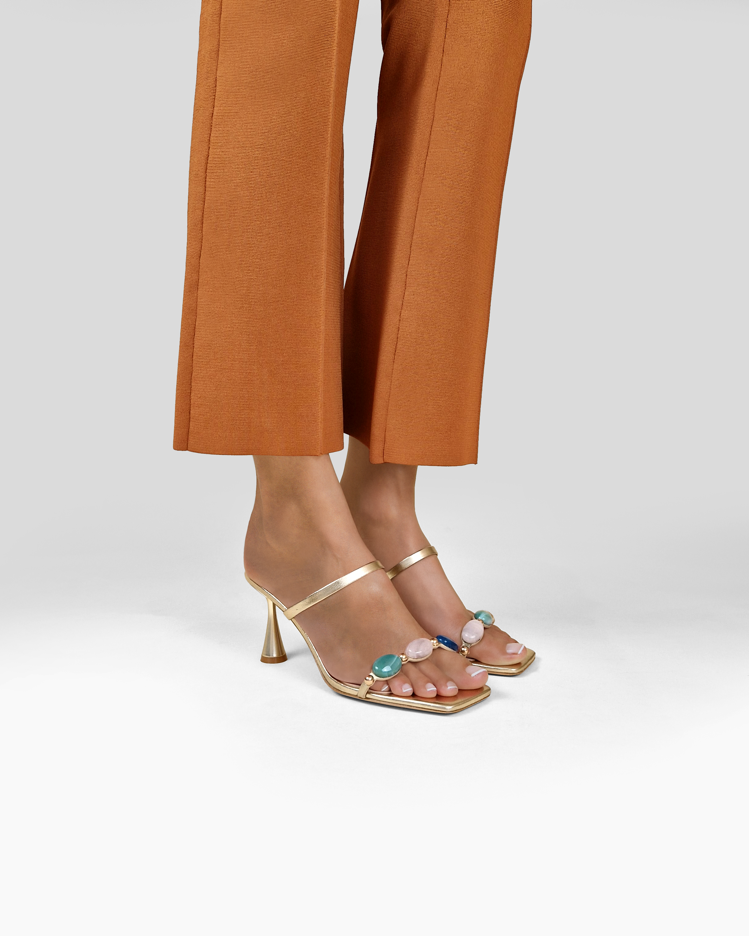 Naxos Cabochon Embellished Mule Sandals, Alternate, color, Gold