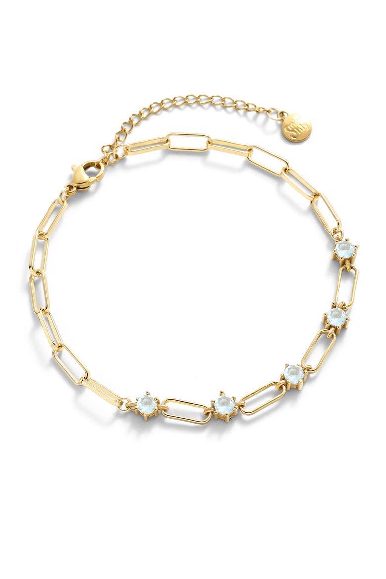 Paperclip Bracelet with Gemstone Accents, Alternate, color, March Aquamarine / 7.5"