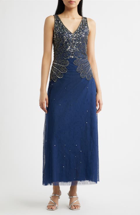Beaded Sleeveless Chiffon Dress