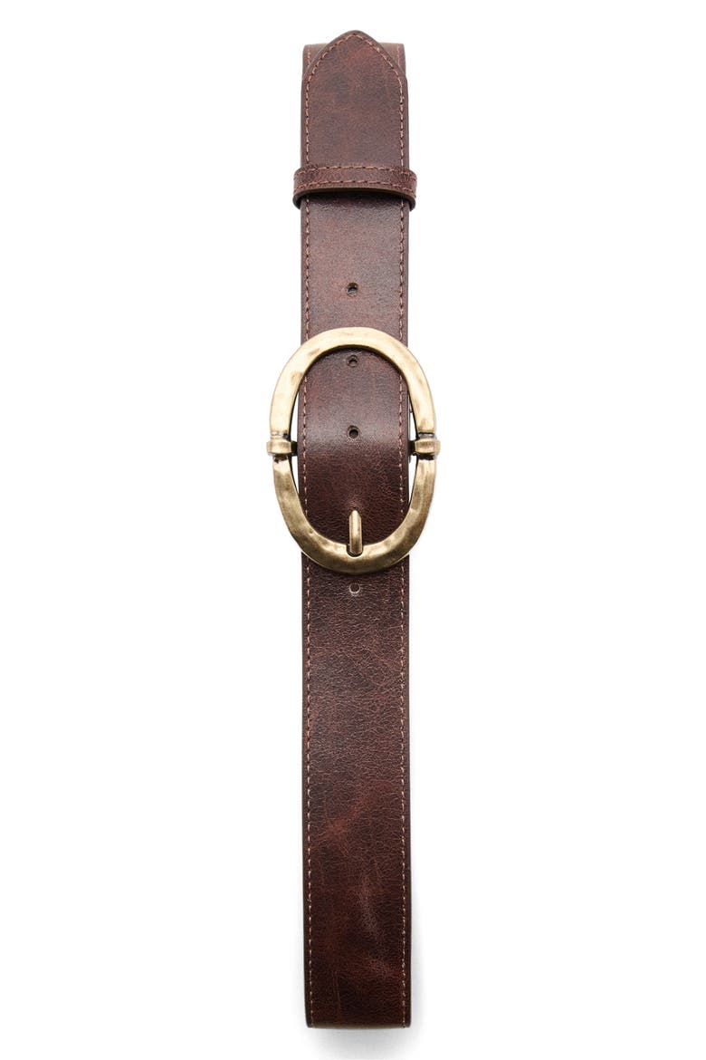 Hammered Buckle Faux Leather Belt, Alternate, color, BROWN