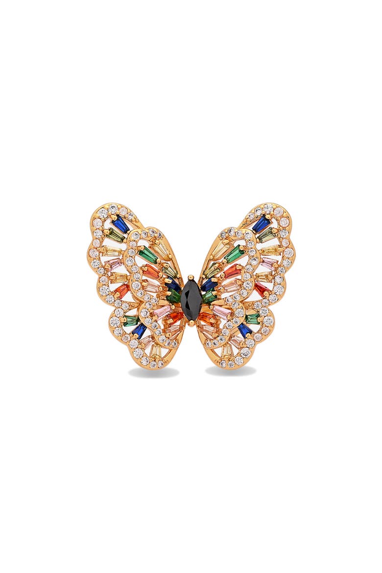 Ziva Butterfly Cubic Zirconia Ring, Alternate, color, GOLD