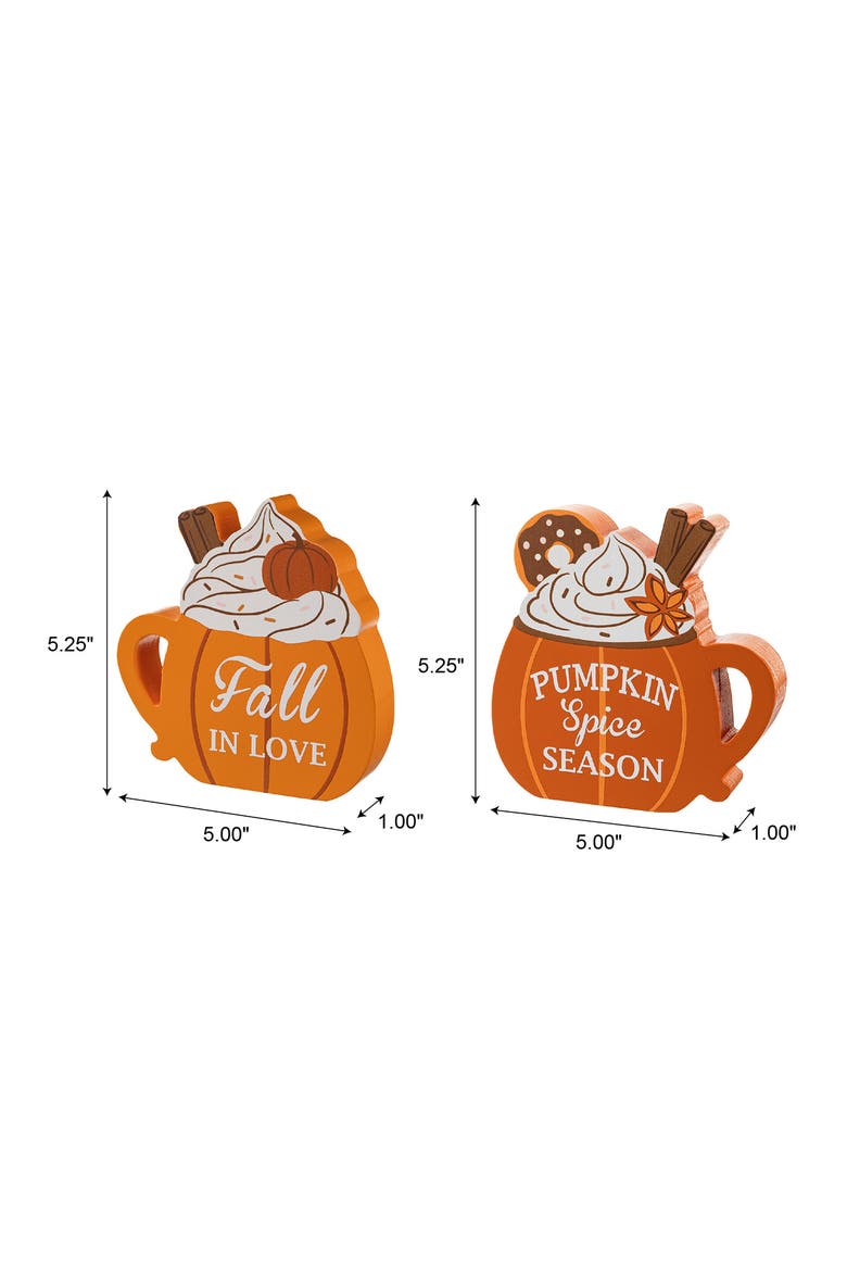 Set of 2 Patriotic Americana or Fall Wooden Coffee Cup Table Decor, Alternate, color, Orange