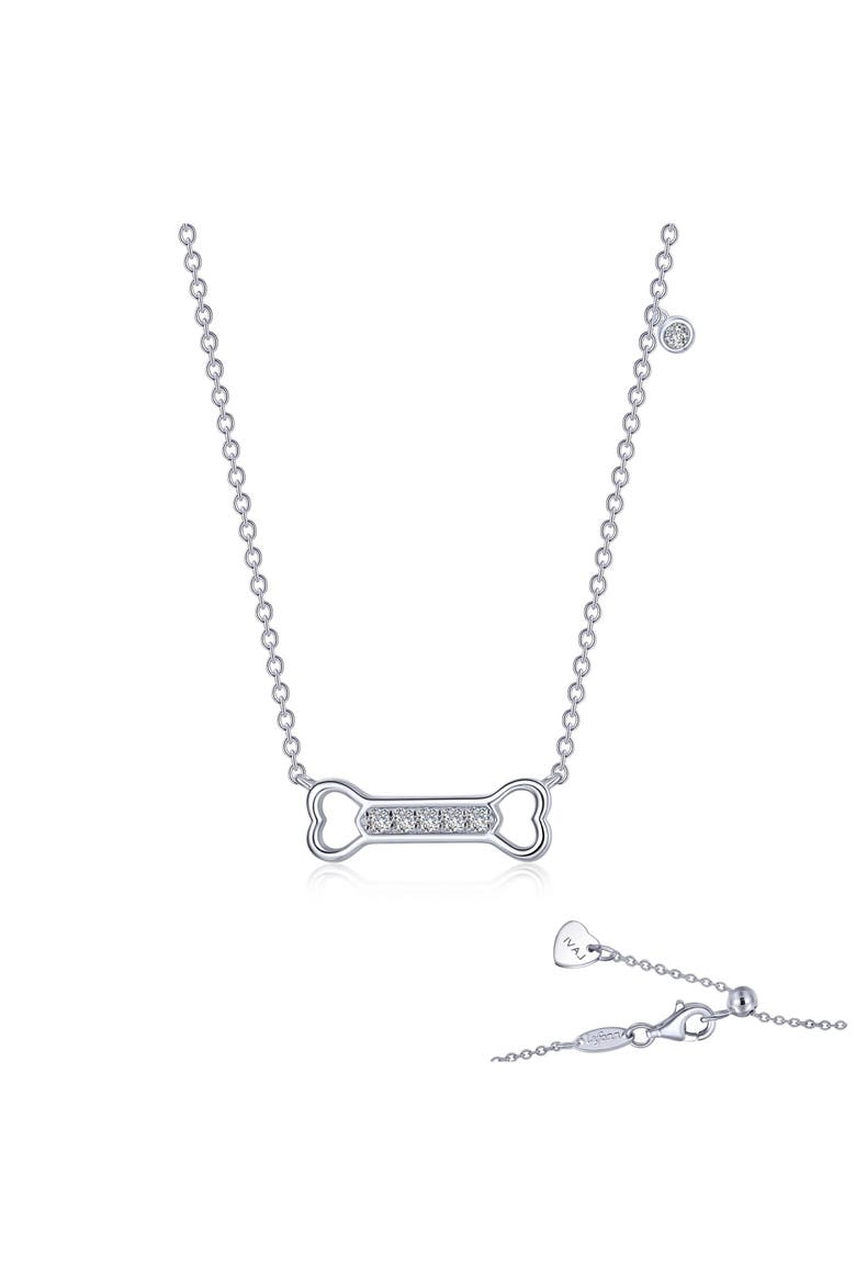Simulated Diamond Dog Bone Pendant Necklace, Alternate, color, WHITE