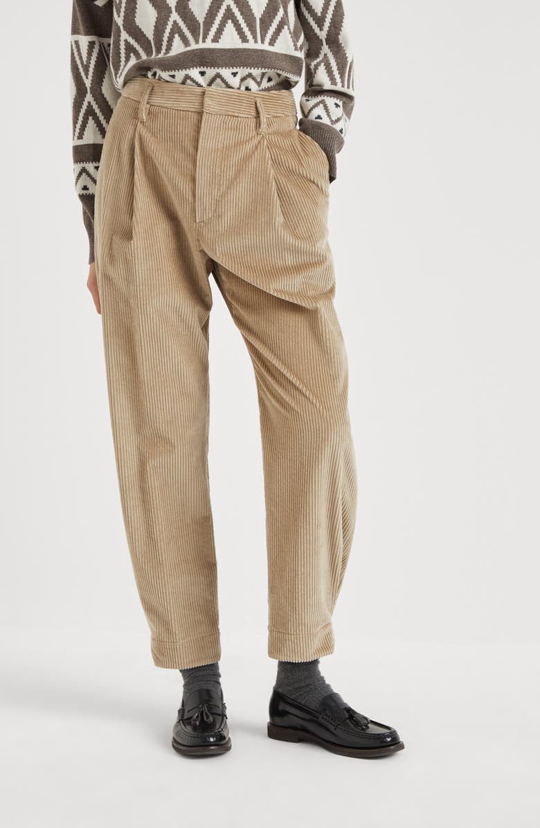 Brunello Cucinelli Cotton corduroy baggy sartorial trousers with monili, Alternate, color, 
