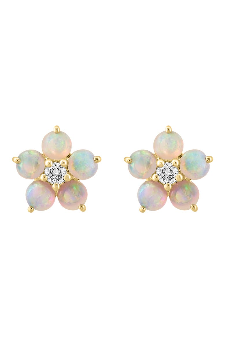14K Yellow Gold Diamond Opal Stud Earrings, Main, color, WHITE