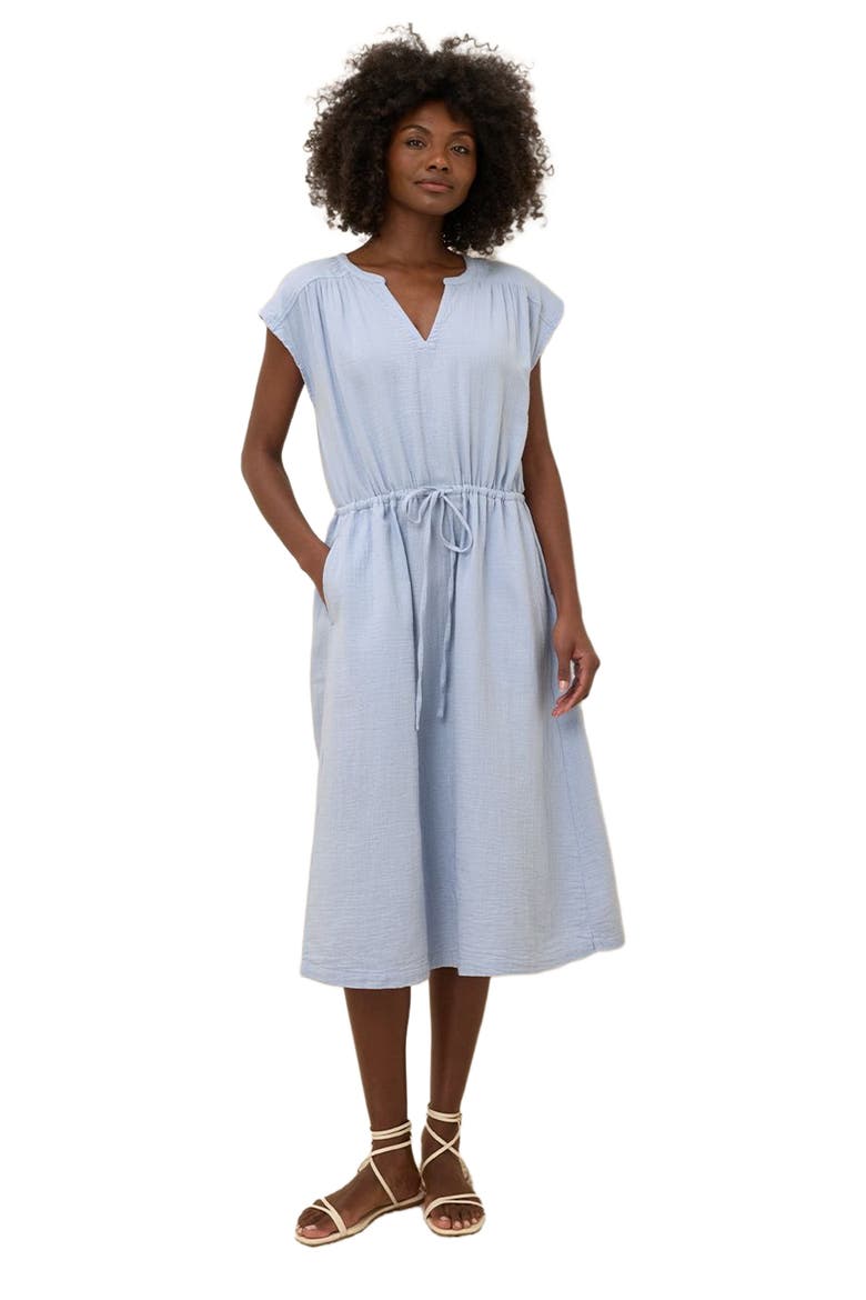 Organic Cotton Coastal Double Gauze Tie Waist Midi Dress, Alternate, color, Cornflower Blue