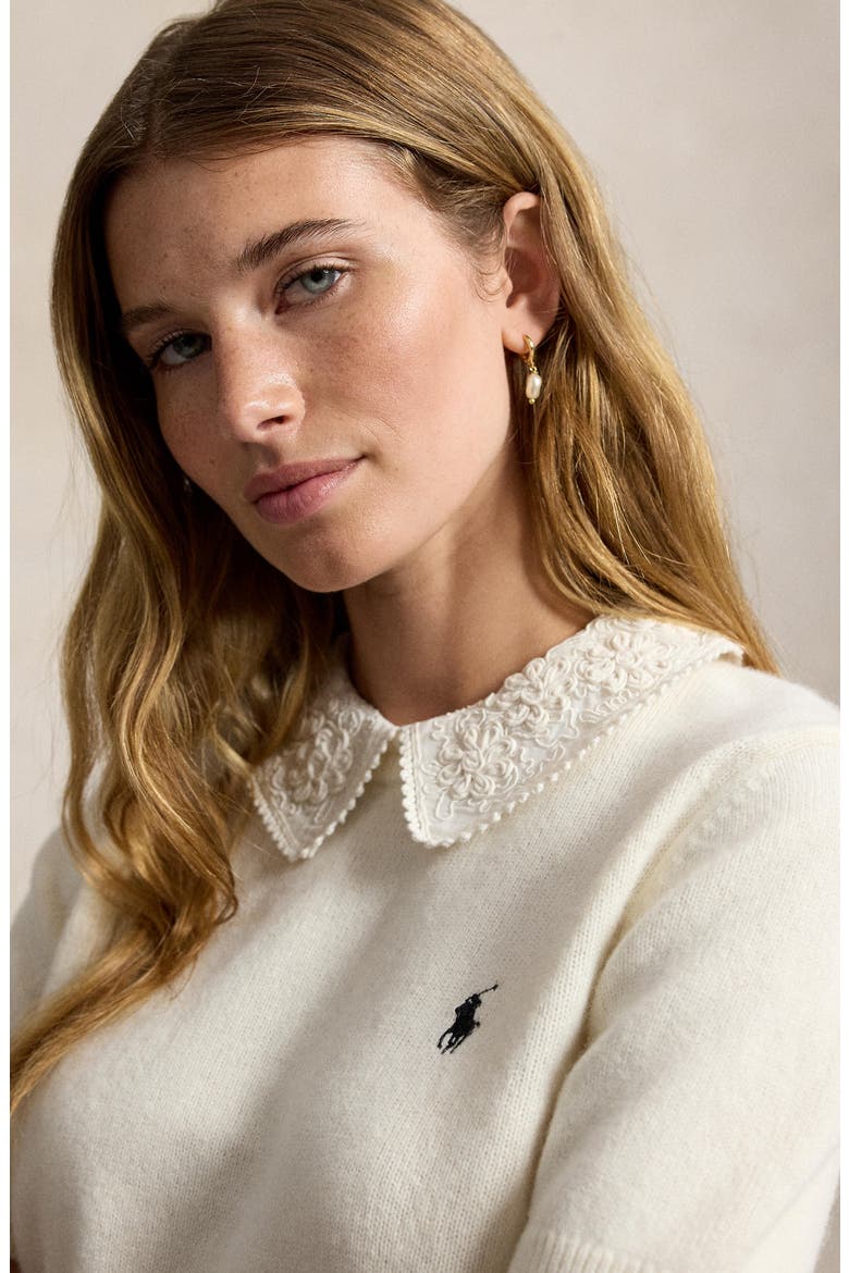 Short Sleeved Wool Blend Sweater, Alternate, color, WHITE