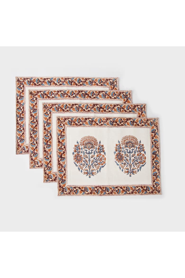 Saffra Hand Block Printed Cotton Placemats - Set of 4, Main, color, Saffra