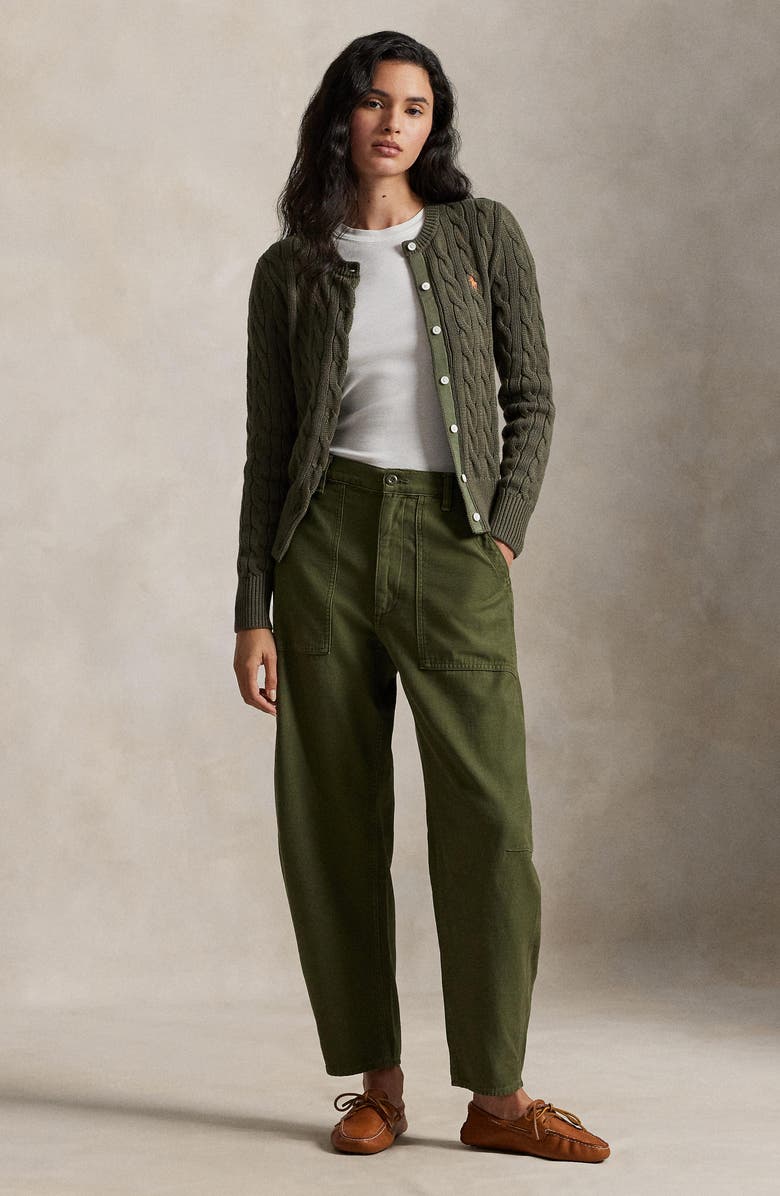 Polo Ralph Lauren Cable Cotton Cardigan, Alternate, color, Harvest Olive