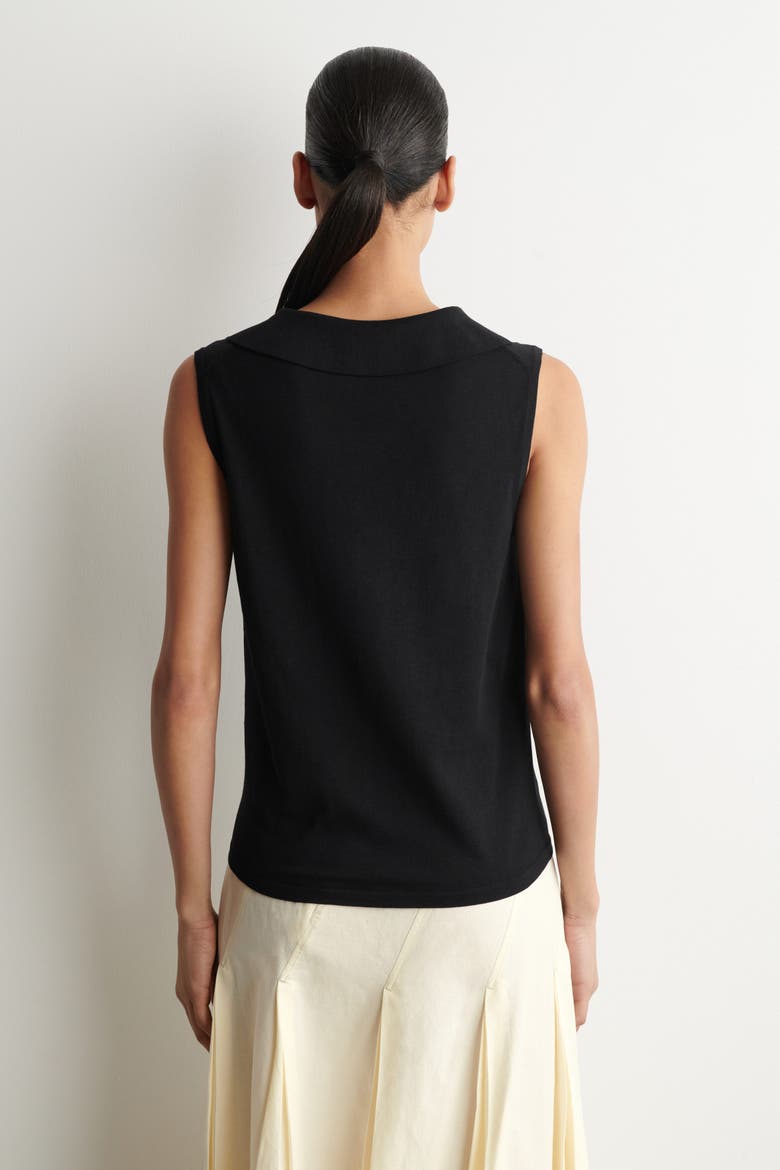Sailor-collar Knitted Cotton-silk Top, Alternate, color, BLACK