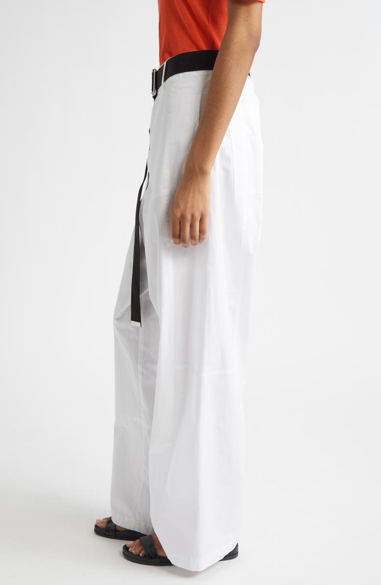 PLAN C Belted Cotton Stretch Drill Straight Leg Trousers, Alternate, color, Optical White