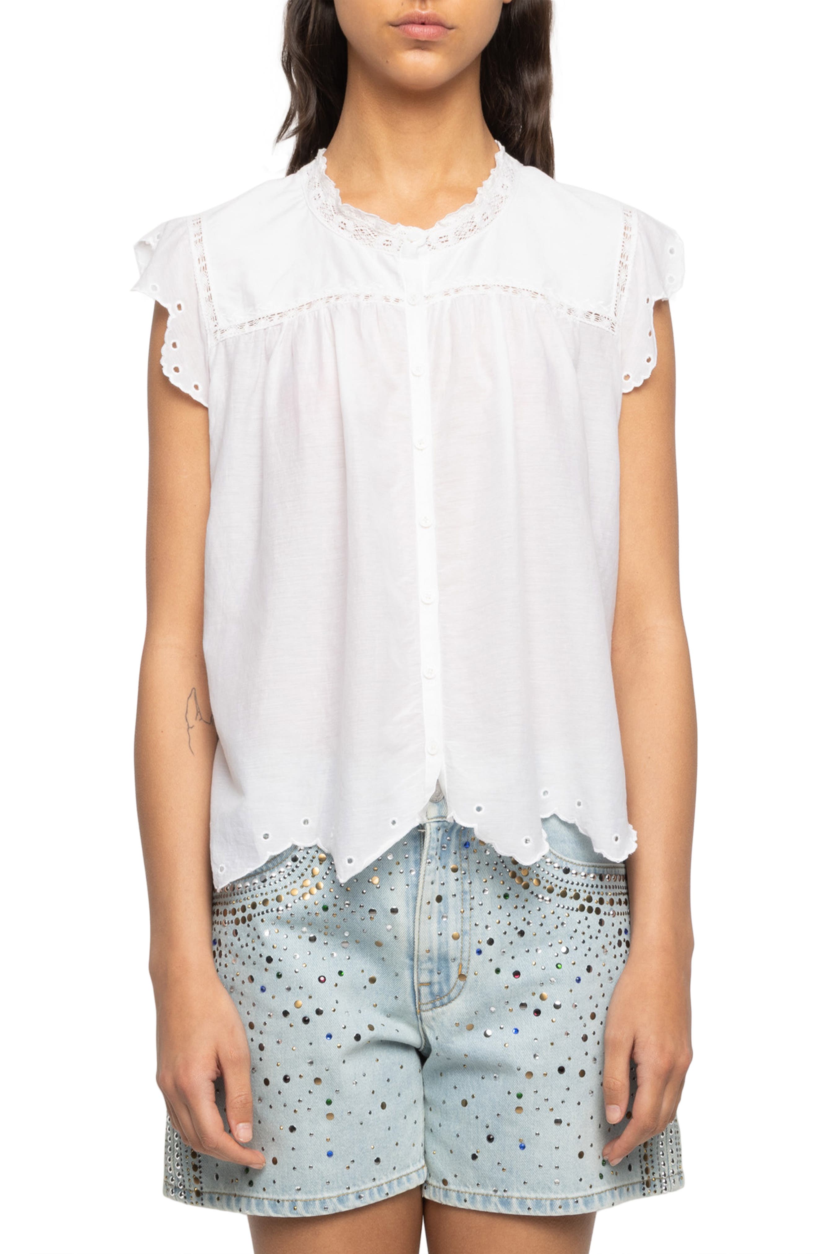 Tika Lace Trim Flutter Sleeve Top - image 1