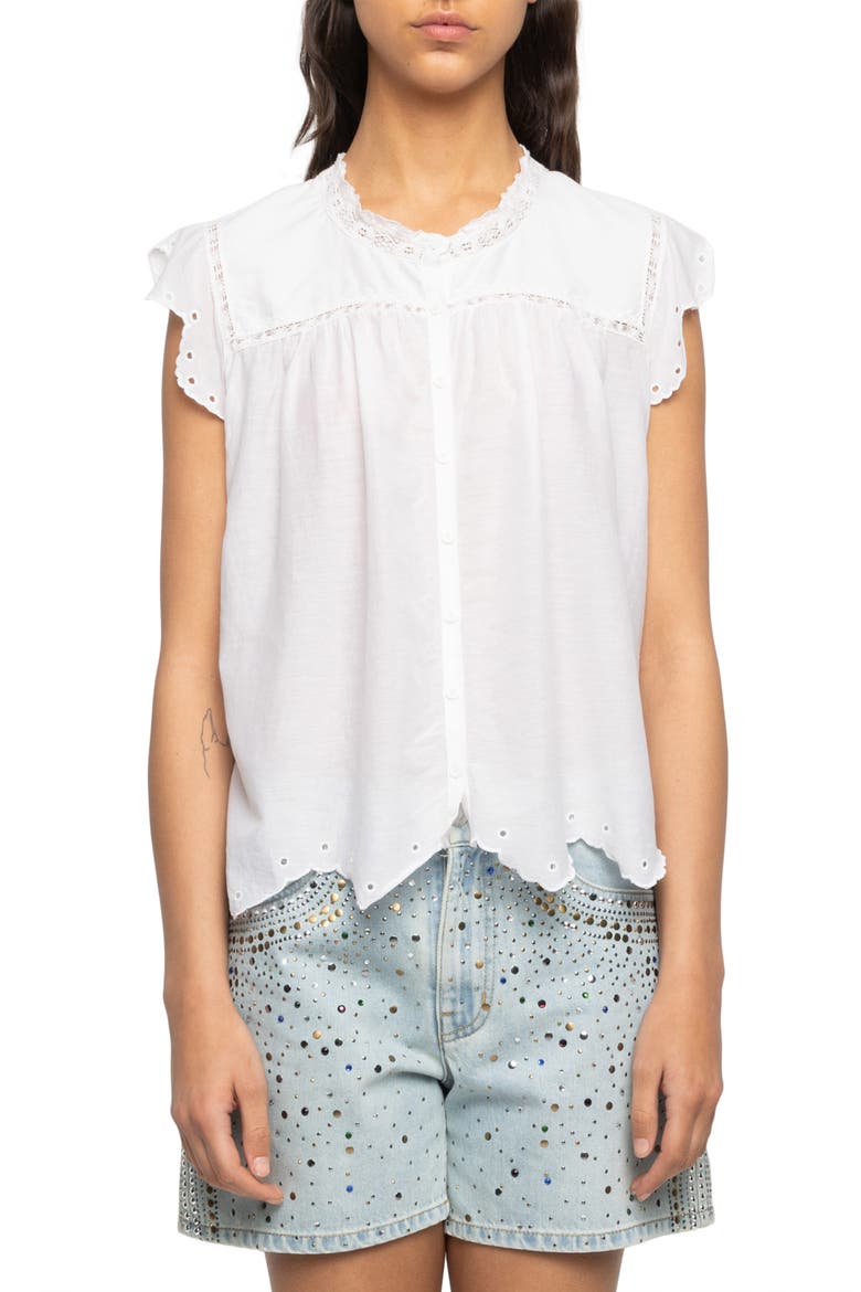 Tika Lace Trim Flutter Sleeve Top, Main, color, JUDO
