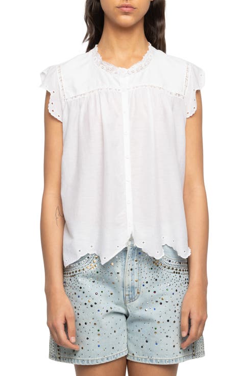 Tika Lace Trim Flutter Sleeve Top