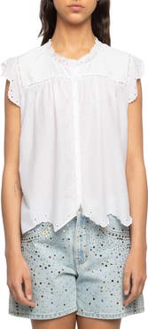 Zadig & Voltaire Tika Lace Trim Flutter Sleeve Top