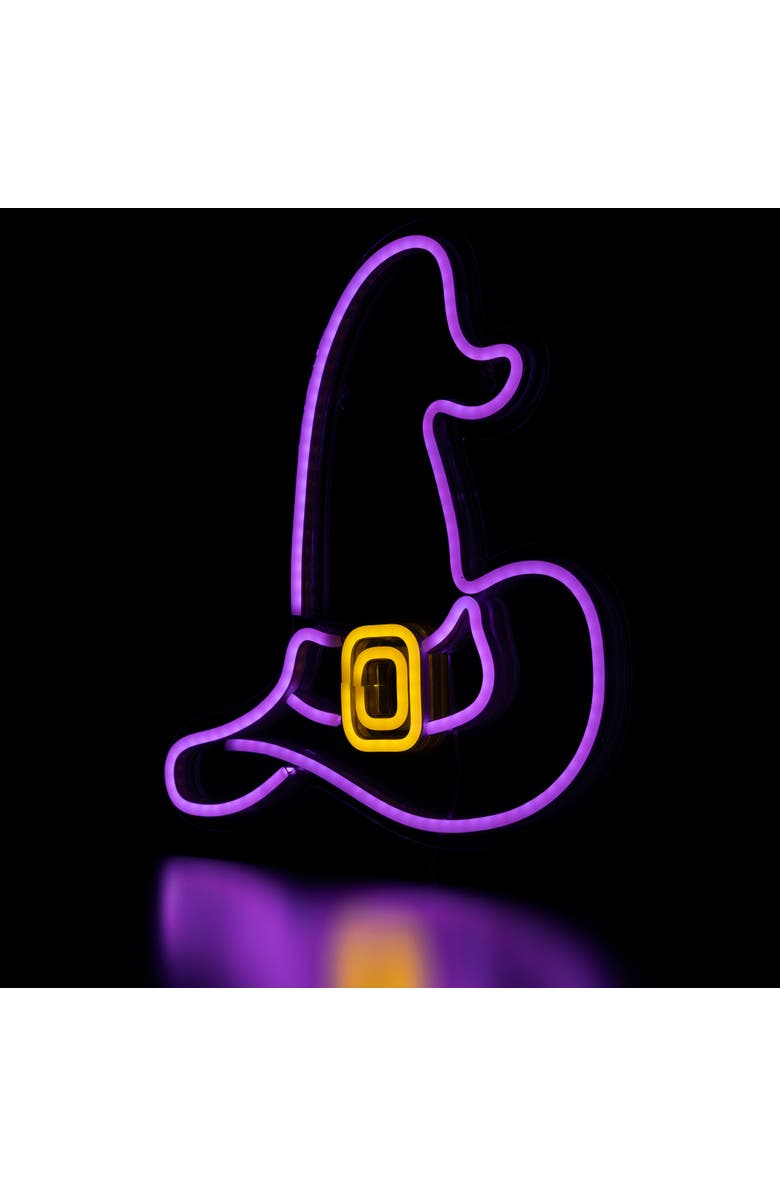 Northlight LED Witch Hat Neon Lighted Halloween Wall or Window Decoration - 15" - Purple, Alternate, color, Purple