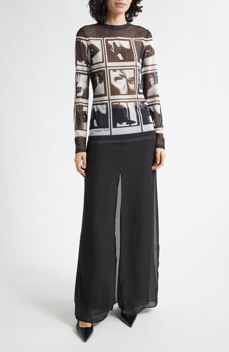 Emporio Armani Georgette Panel Pants, Alternate, color, Solid Black