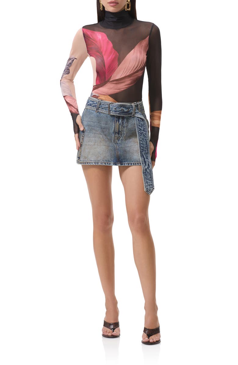 AFRM Zadie Print Turtleneck Mesh Top, Alternate, color, Feather Fan
