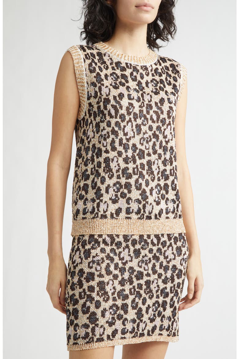 Animal Jacquard Sequin Sleeveless Sweater, Alternate, color, BEIGE BASE