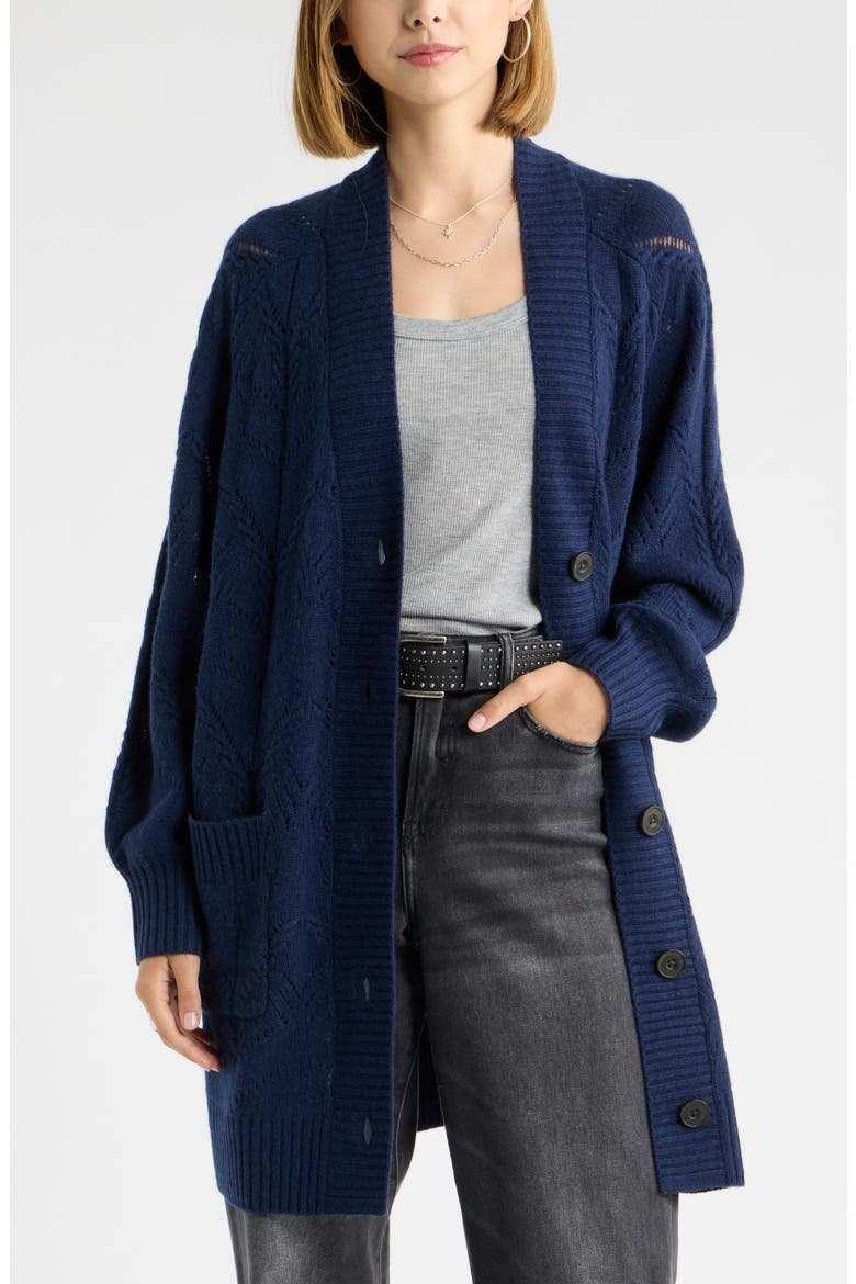 Pointelle Wool & Cashmere Cardigan, Main, color, NAVY STILL
