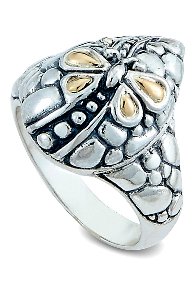 18K Gold & Sterling Silver Butterfly Motif Ring, Main, color, SILVER AND GOLD