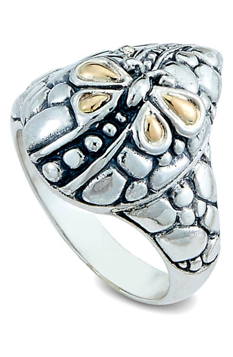 18K Gold & Sterling Silver Butterfly Motif Ring